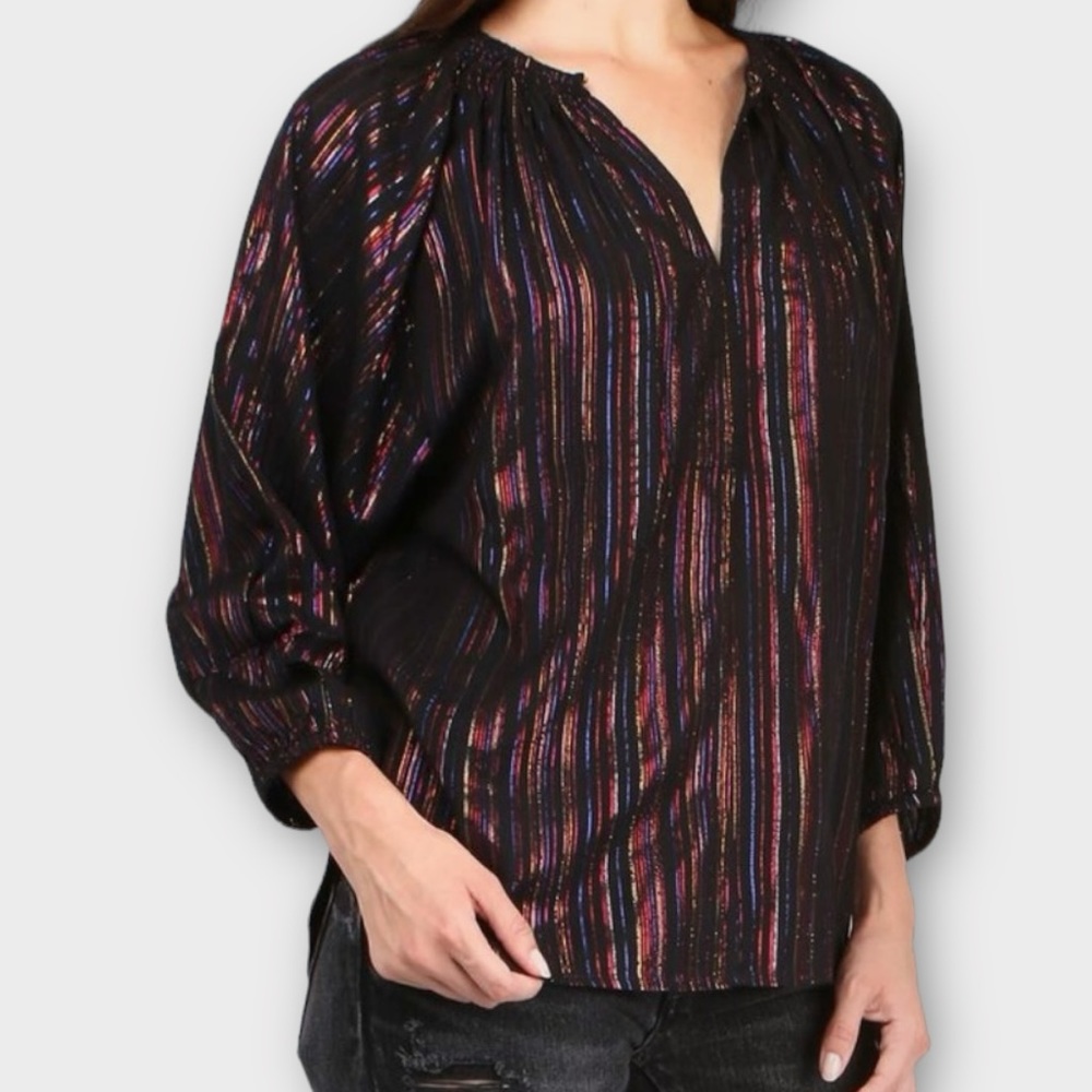 Apiece Apart Women’s Isla Blouse Size 4 Striped Peasant Colorful Metallic Luxury